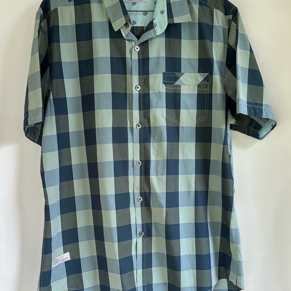 7 Diamonds Navy and Light Green Plaid‎ Shirt